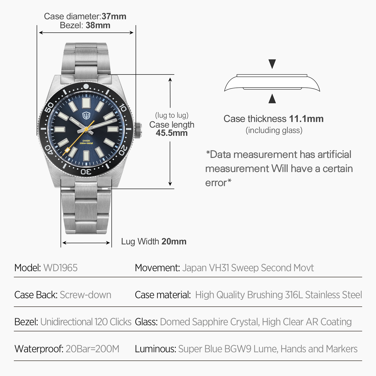 Watchdives 37Mm WD1965 V2 Man  - Jewelry And Watches review and price