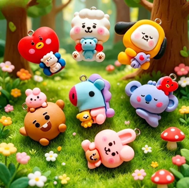 7pcs BT21 Resin Cartoon Charm  - Drop Earrings review and price